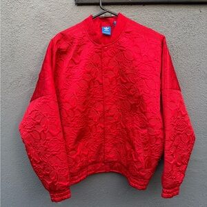 Adidas Red Bomber Jacket with Cozy Fleece Texture